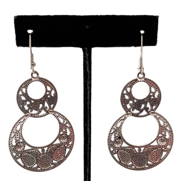 Boho Chandelier Dangle Earrings White Cabochons Silver Tone Western Whimsigoth. - Picture 5 of 16